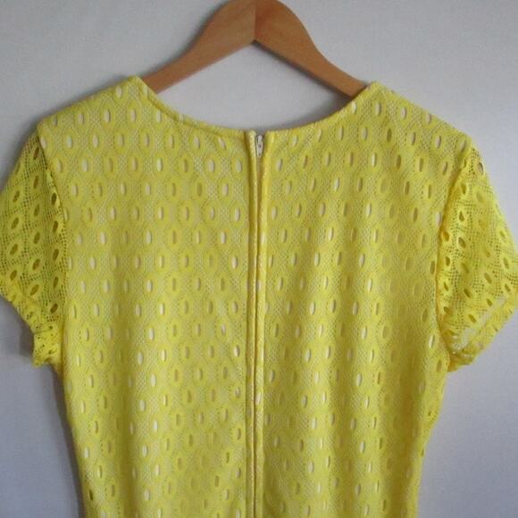 Y2K Vintage Bisou Bisou Yellow Lace Sheath Dress L 14 Crochet Overlay Boho Glam - Picture 12 of 17